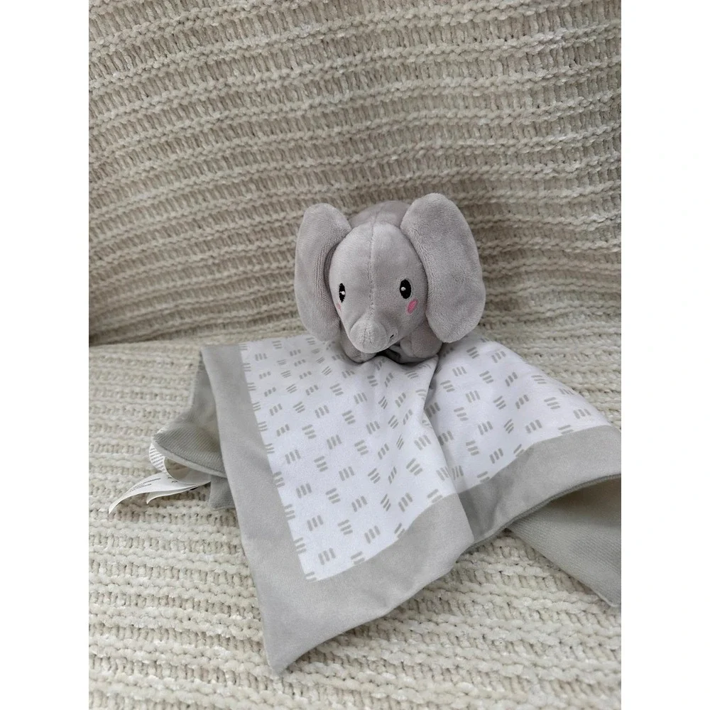 Pearhead Elephant Baby Security Blanket‎ Lovey Grey White Dash Print 83111